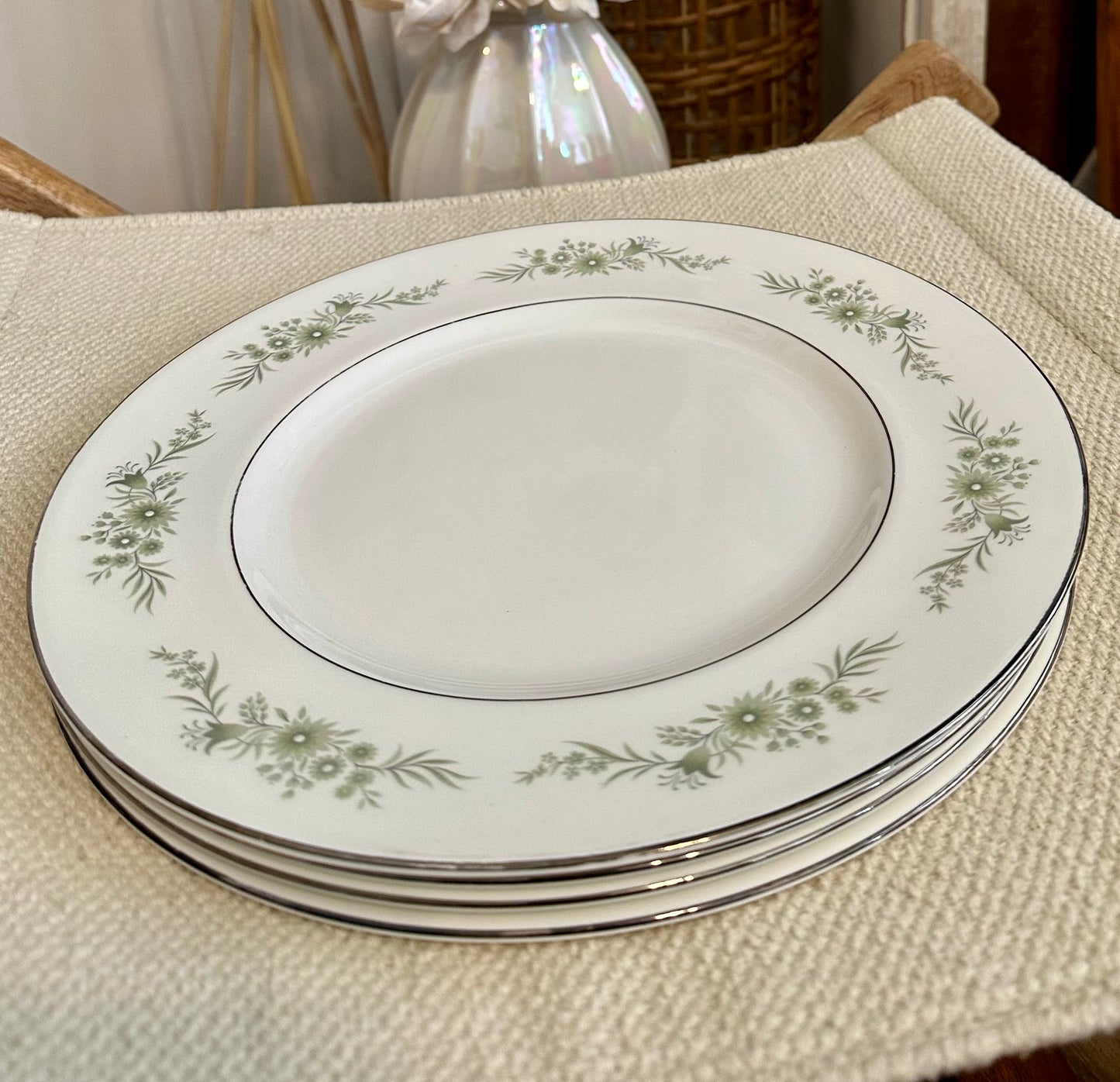 Green Floral Dinner Plate Set